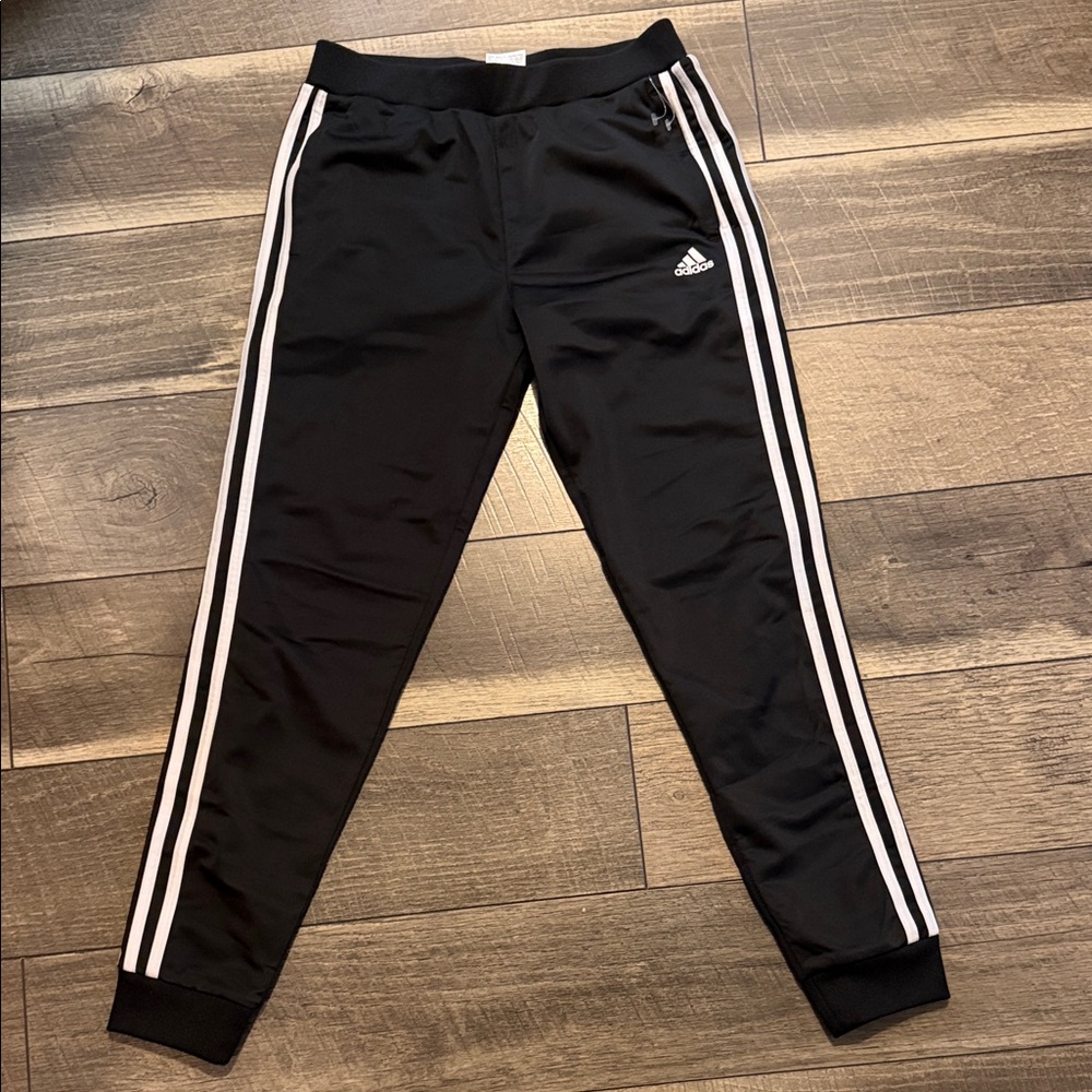 Adidas Kids Black Joggers with White Stripes